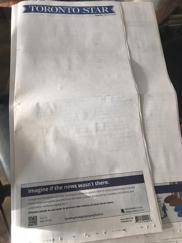 加拿大《多倫多星報》響應「消失的頭條」運動。翻攝推特@robertbenzie