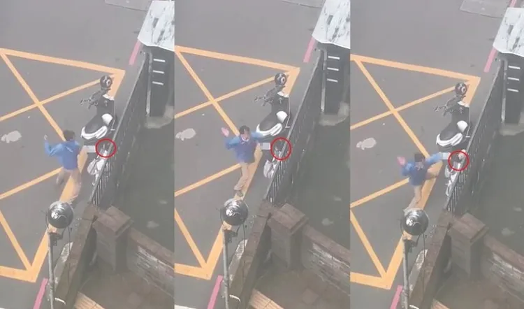 孔男當街爆打朱姓妻子(紅圈處)。翻攝自Dcard