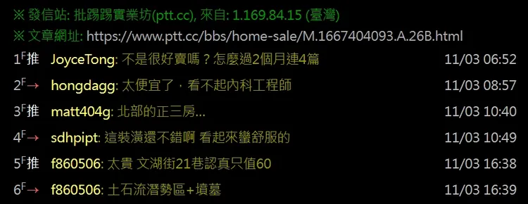 賣房廣告被網友轉發討論，針對開價的看法落差極大。翻攝PTT論壇