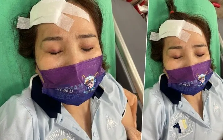 林婕麗被毆送醫。翻攝臉書新黨打假除亂