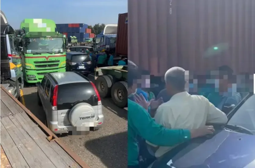 台中港發生貨櫃車排隊糾紛把人打到肋骨斷裂。翻攝記者爆料網
