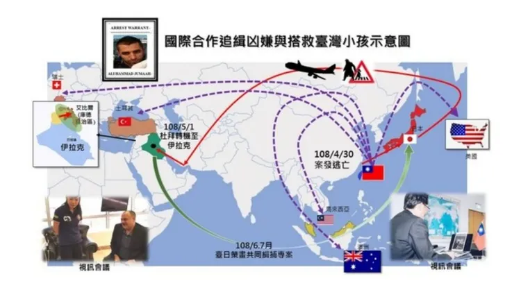刑事局當年為營救無辜的1歲兒奔波，終於順利將孩子帶回。警方提供