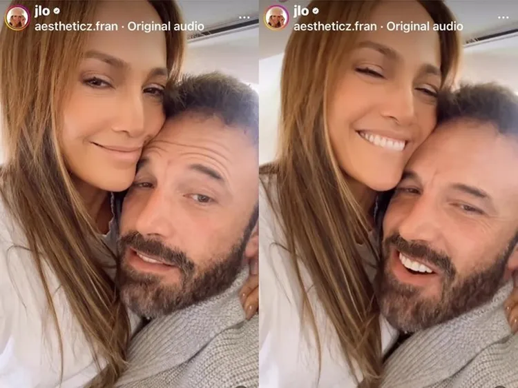 翹臀珍（左）與小班在IG錄製影片放閃。翻攝jlo IG