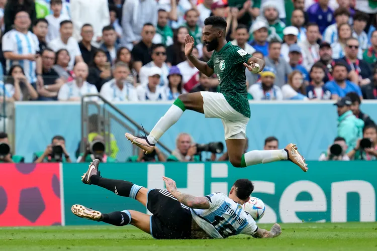 沙烏地阿拉伯爆冷門擊敗南美勁旅阿根廷。美聯社