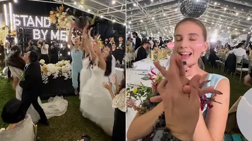 佳娜肉身飛撲搶蕾菈捧花「摔破皮」　祖雄拗出戒指「求婚成功」