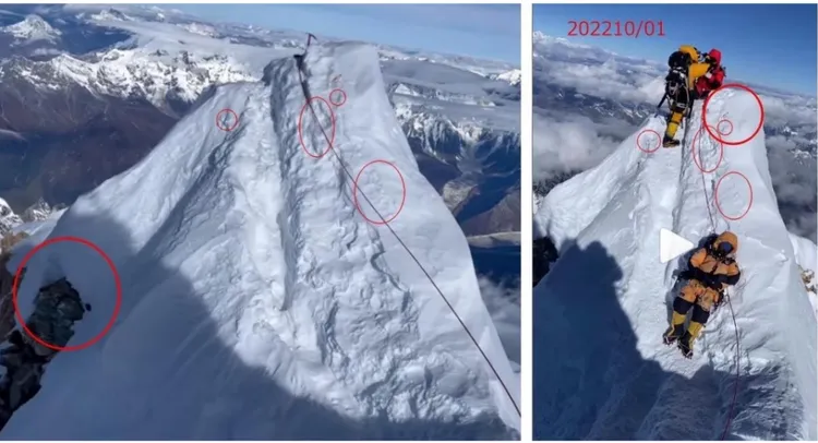 張元植也同樣質疑，和其它登山團隊相比，時隔3天，中間還有大風雪情況下，兩隊提供的影像中，同一個山頭地貌竟然相差無幾，地上可樂瓶甚至都還在，未免太離奇。引自張元植研究報告