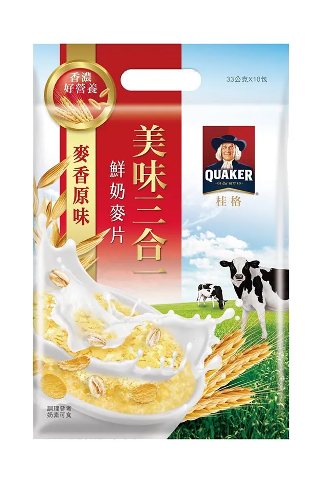 桂格美味三合一鮮奶麥片麥香原味。業者提供