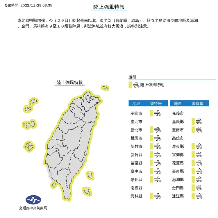 今晚起有全台有18縣市要注意強風。氣象局