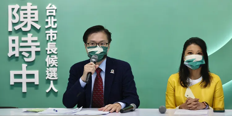 陳時中團隊今天上午舉辦影片公布記者會。林林攝