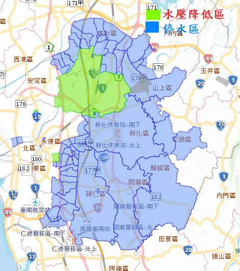 停水區域。台水提供