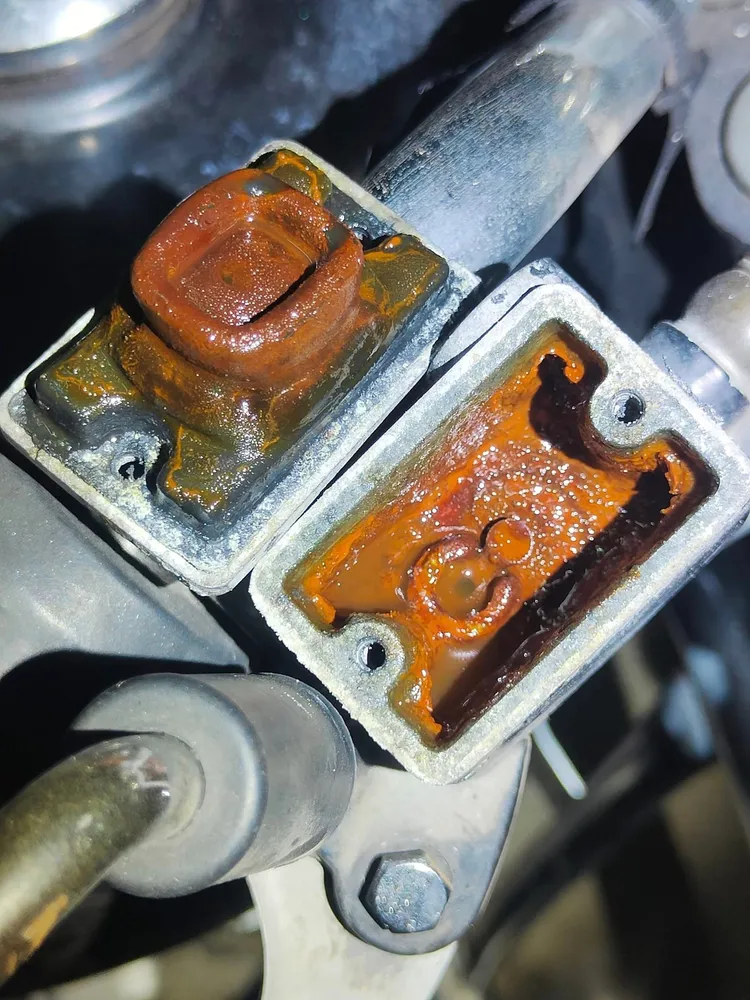 碟煞油泵鏽成這樣，難怪沒有作用。翻攝爆料公社