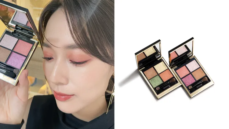 Model示範晶采盈緻眼彩盤#120冬薔薇，各2600元。左圖張家玲攝、右圖品牌提供