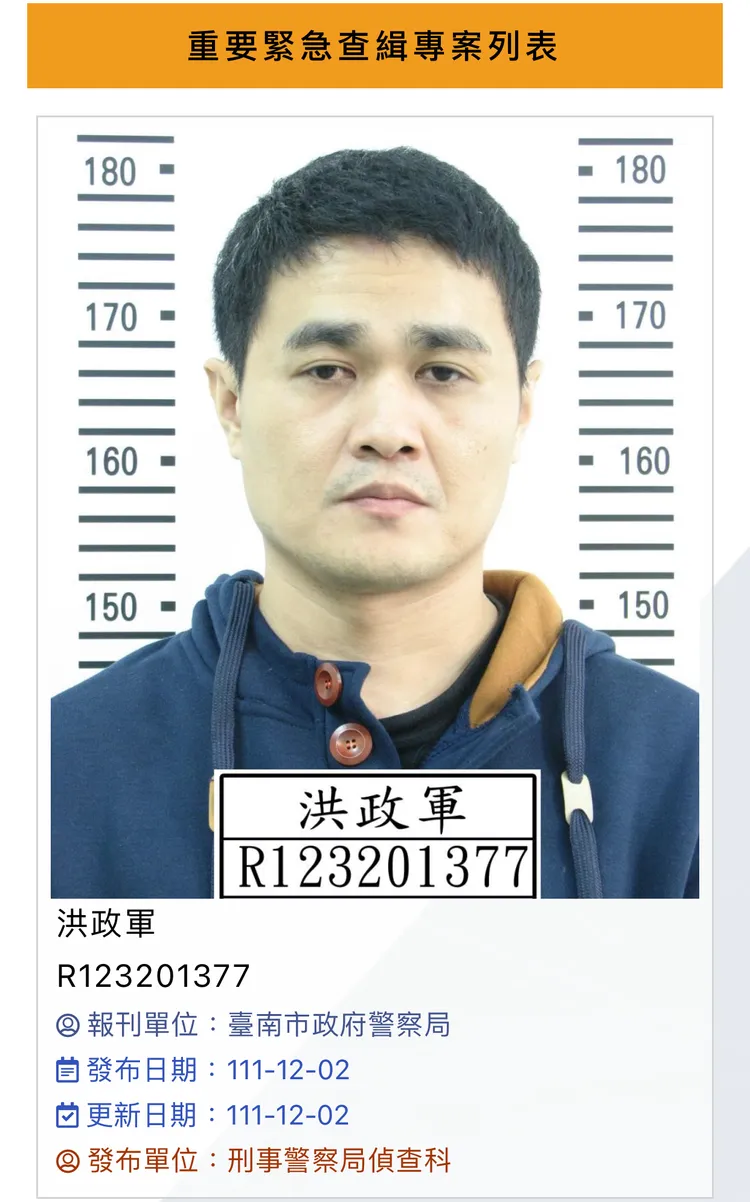 警方懷疑洪政軍涉有關聯。取自刑事警察局網站