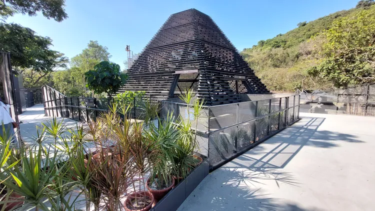 為了迎接水豚君，動物園新建山形屋供水豚活動。凃建豐攝