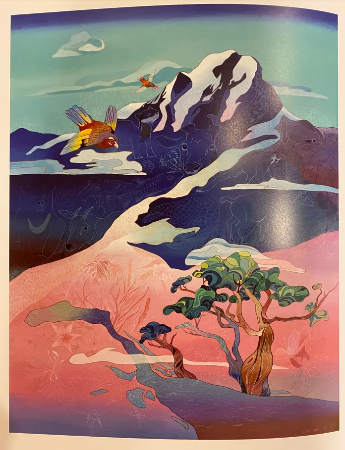 玉山銀舉辦「畫家畫玉山」，學生組首獎為林品希的「你和你還全不自知的美麗」。翻攝畫冊