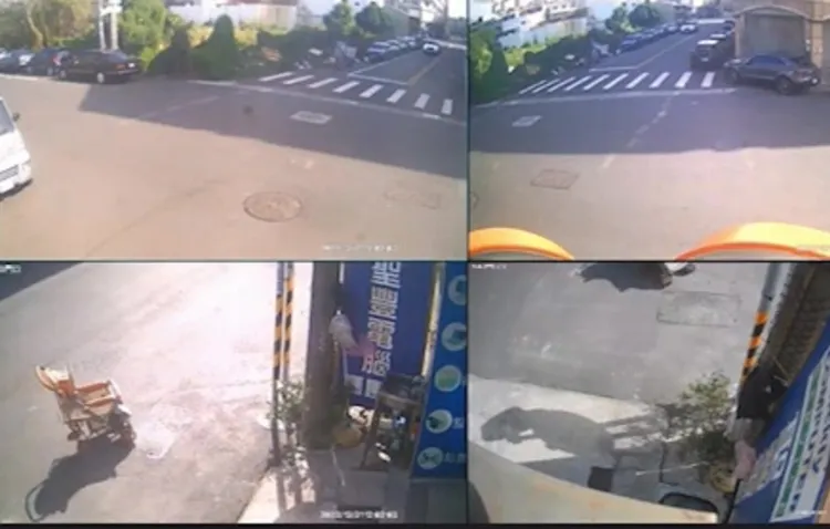 嬰兒車穿越路口，直到撞到對向路旁電線桿才停住。民眾提供