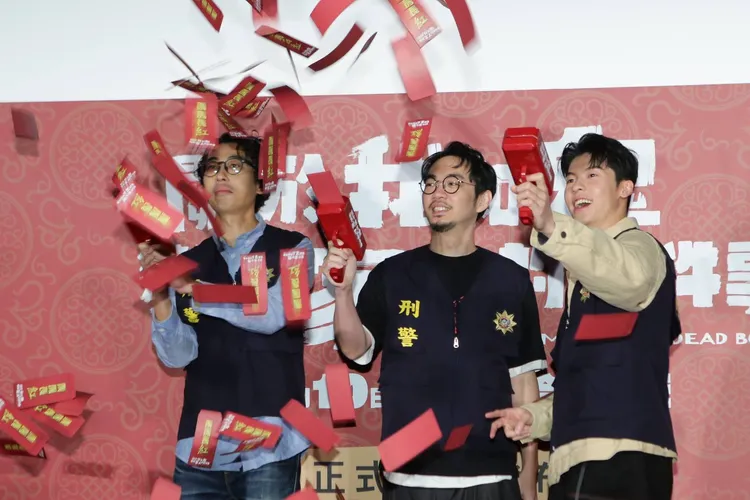 馬念先（左起）、導演程偉豪、許光漢今出席《關於我和鬼變成家人的那件事》預告發佈會。朱世閎攝