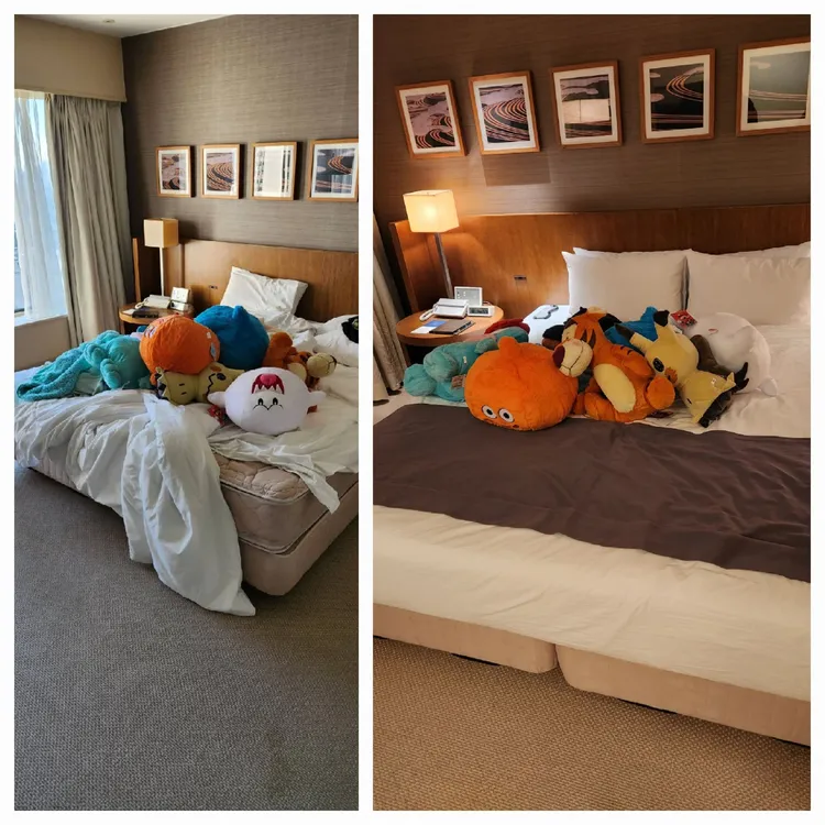 邵庭分享出門前（左）和出門後（右）的對比圖。翻攝邵庭臉書