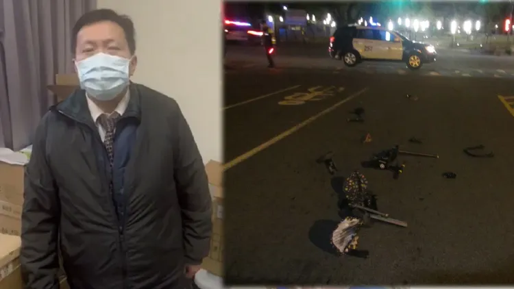 肇事的豐原客運陳姓司機(周庭慶攝)，嬰兒推車被撞擊全碎。民眾提供