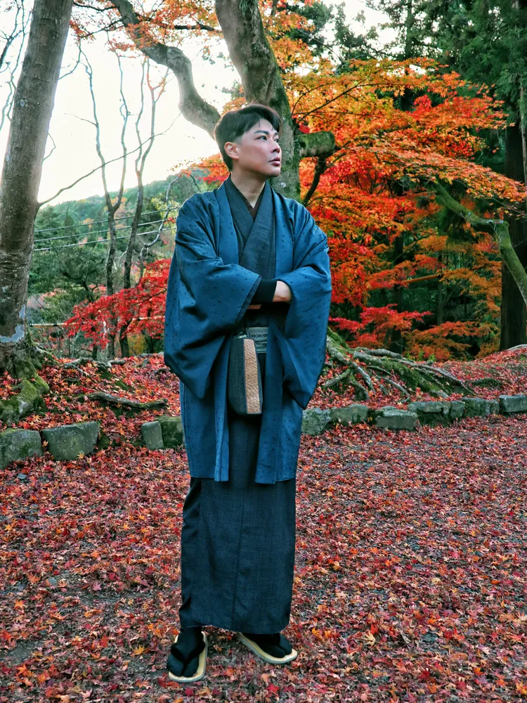 李佑群穿上和服到京都賞楓。幸喜國際提供