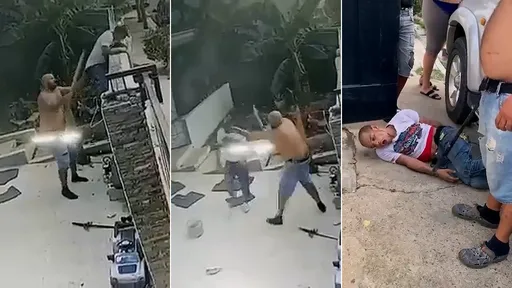 私刑影片｜單車小偷遭遇「魔王屋主」　翻牆想逃被拖回家木棍狂K