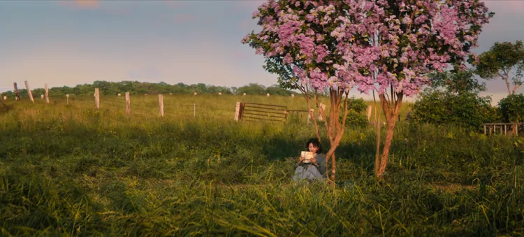 滿島光在紫丁花樹下看當年埋下的時空膠囊。Netflix提供