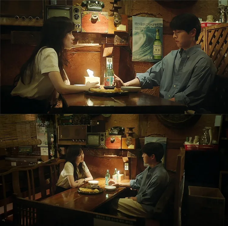 申鉉彬（左）第10集約宋仲基喝酒，質問他是否為了奪下順洋百貨而利用自己。翻攝friDay影音