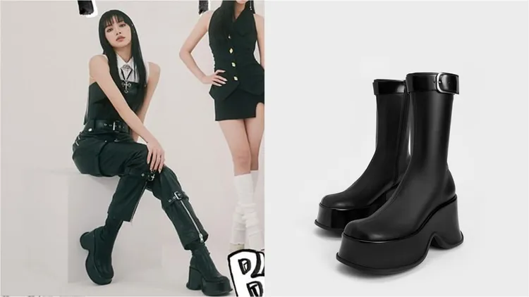 Lisa（左，翻攝voguekorea IG）在照片中所穿的帥靴，出自新加坡配件品牌CHARLES & KEITH；Carlisle釦環厚底短靴（右，翻攝品牌官網），3790元。