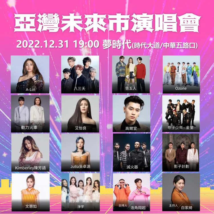  2023高雄跨年《亞灣未來市演唱會》，12/31晚間在高雄夢時代旁舉行。高市府提供