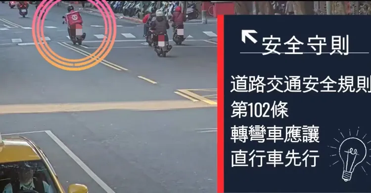 警方製作宣導短片，利用事故案例警醒駕駛人轉彎應注意路口安全。翻攝畫面