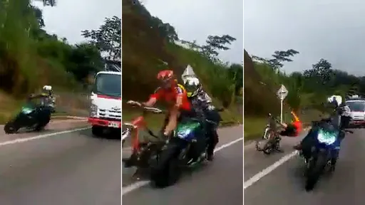 雙殺影片｜重機三寶飆路肩超車　「只爽1秒鐘」撞鐵馬客又KO隊友