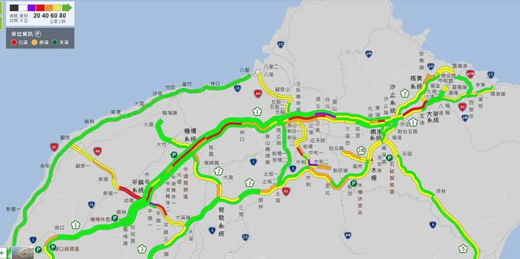 國1南下三重交流道一路回堵至圓山交流道。翻攝畫面
