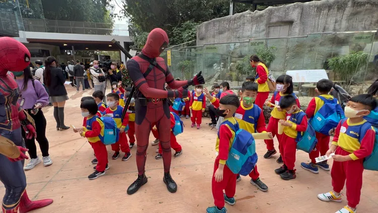 壽山動物園今早九點重新開園，幼兒園的小朋友們開心入園。侯昌騰攝