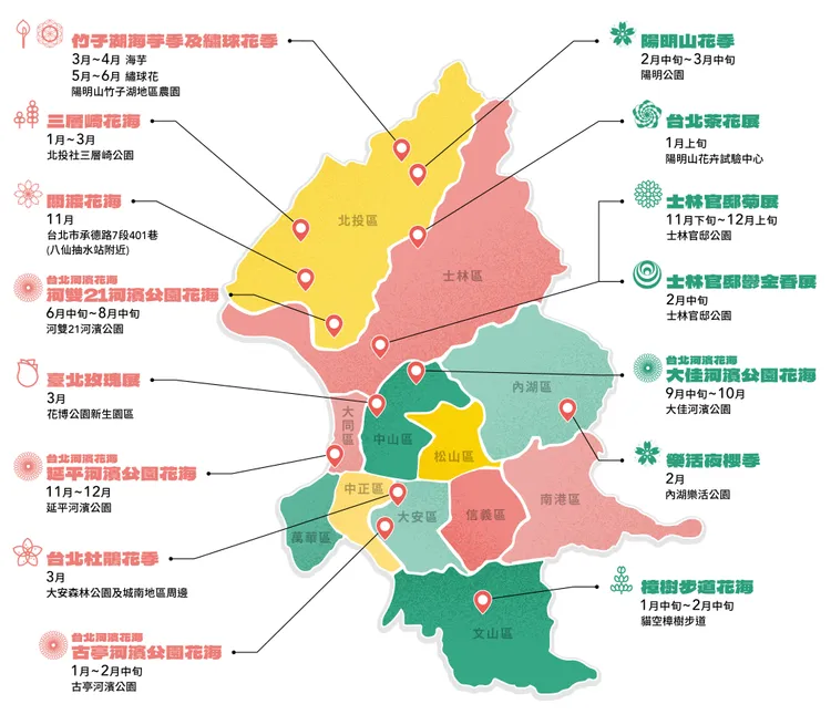 台北12季賞花活動表  公園處提供