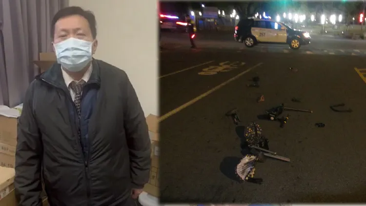 肇事的豐原客運陳姓司機(周庭慶攝)，嬰兒推車被撞擊全碎。民眾提供