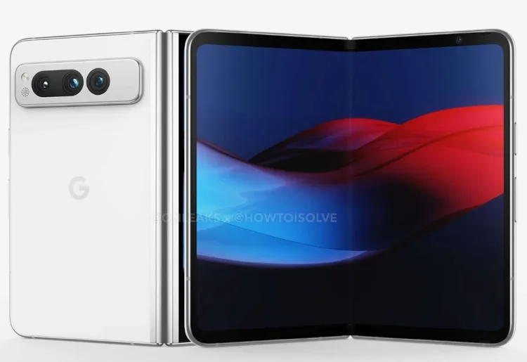 Google的摺疊螢幕手機Pixel Fold。照片來源 Onleaks及外媒 Howtoisolve