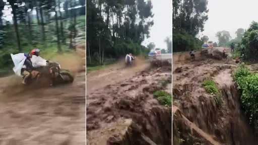 影片|2輪3貼「逆衝洪水泥流」被大自然擊潰 網驚:根本找死