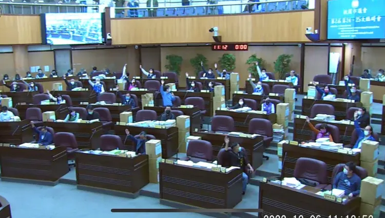 27位議員舉手反對重審。翻攝桃園市議會網站