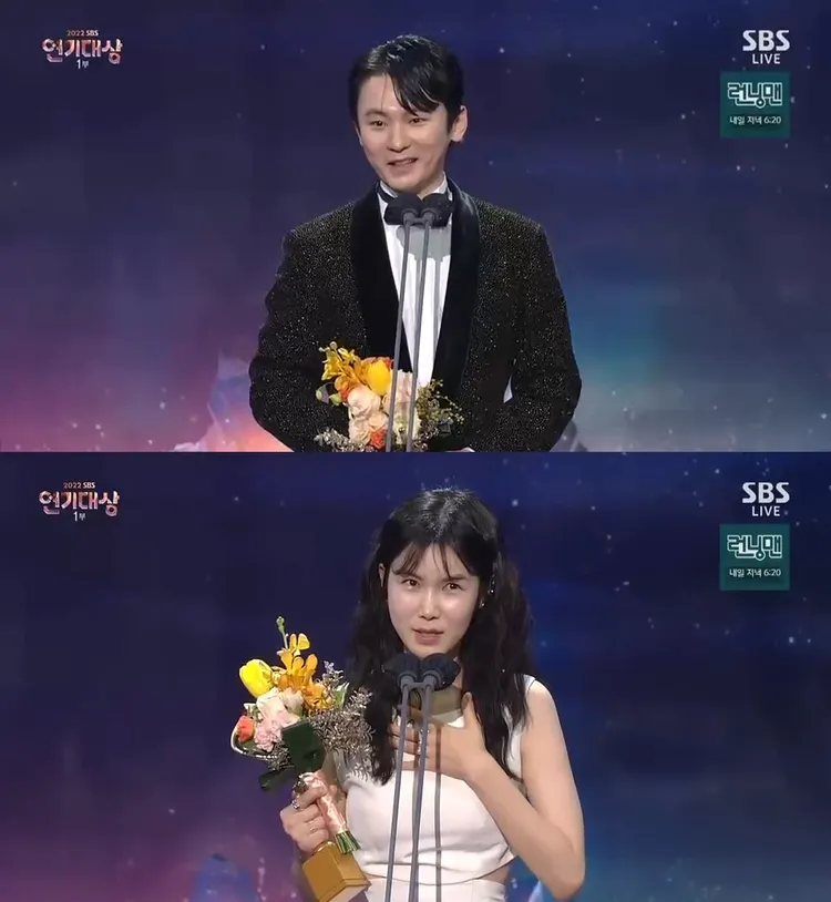 《災後調查日誌》姜基棟（上圖）、《千元律師》孔敏貞拿下最佳男女配角。翻攝SBS