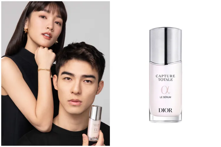 2人為Dior逆時能量精華升級版拍攝形象照，30ml／3950元、50ml／5500元。品牌提供