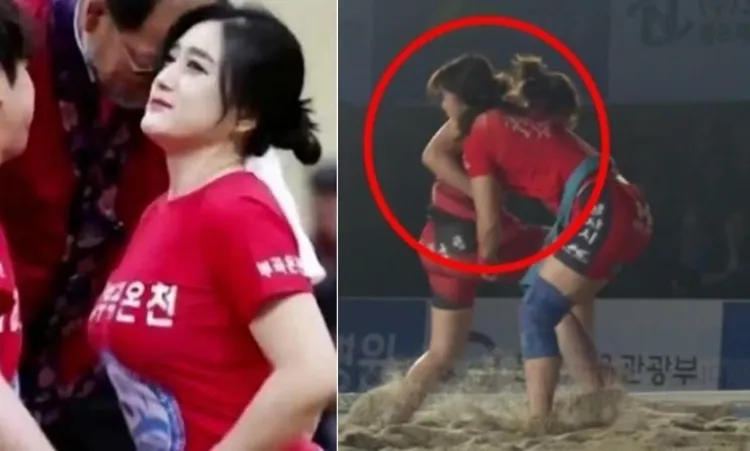 韓國網友流傳朴智賢曾是摔角選手的照片，但朴智賢否認照片主角是她。翻攝韓網