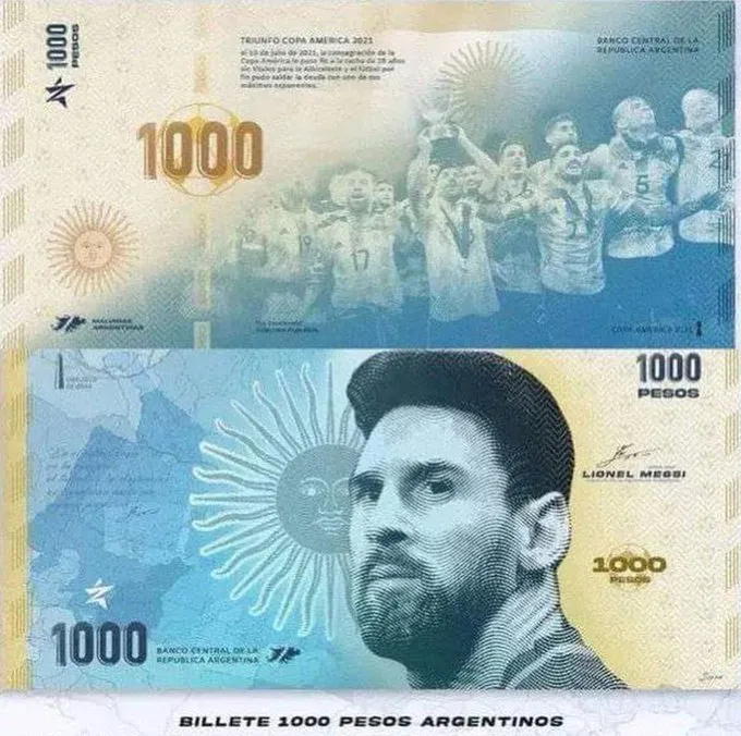 網傳的梅西紀念鈔設計圖。翻攝推特/@exec_sum