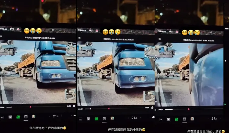 行車紀錄器顯示是卡車無端撞上蔡瑞雪的特斯拉。翻攝自蔡瑞雪IG
