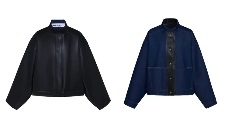 AMUART Quinn Reversible丹寧拼接皮革雙面著外套，約2萬元。翻攝AMUART網站