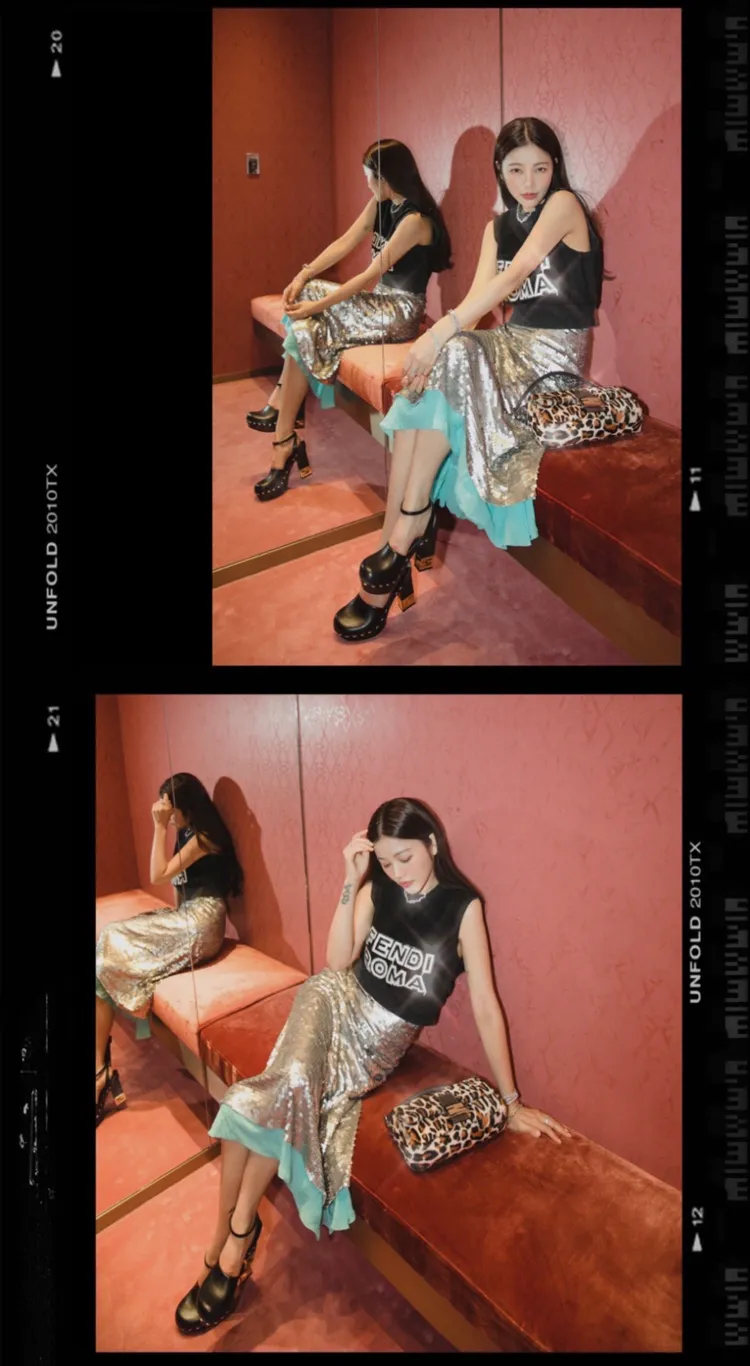 許路兒展現FENDI ROME限定系列服飾搭配既柔且剛的個性味。品牌提供