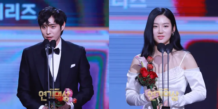 《禁婚令，朝鮮婚姻禁止令》的李金永大（左圖）、朴柱炫拿下迷你劇優秀男女演員獎。翻攝MBC