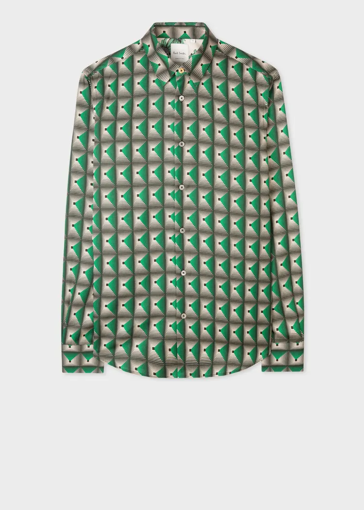 綠色幾何印花襯衫，1萬4800元。品牌提供