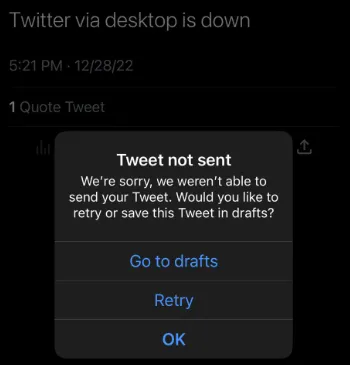用戶反映無法正常推文或轉推。翻攝推特