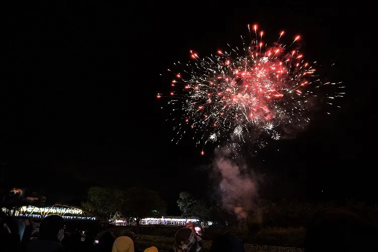 石岡花樣藝術燈節昨晚在180秒高空煙火中揭開序幕。台中市民政局提供