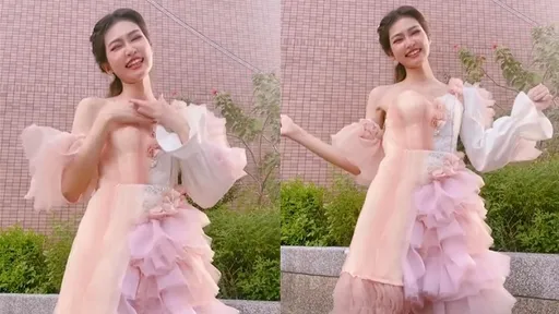 甜度爆表！正妹換上粉色禮服　可愛風舞蹈讓人全融化